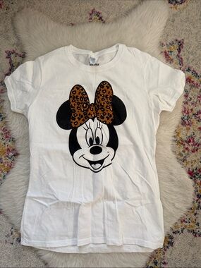 Disney White Tee with Minnie Mouse and Leopard Bow